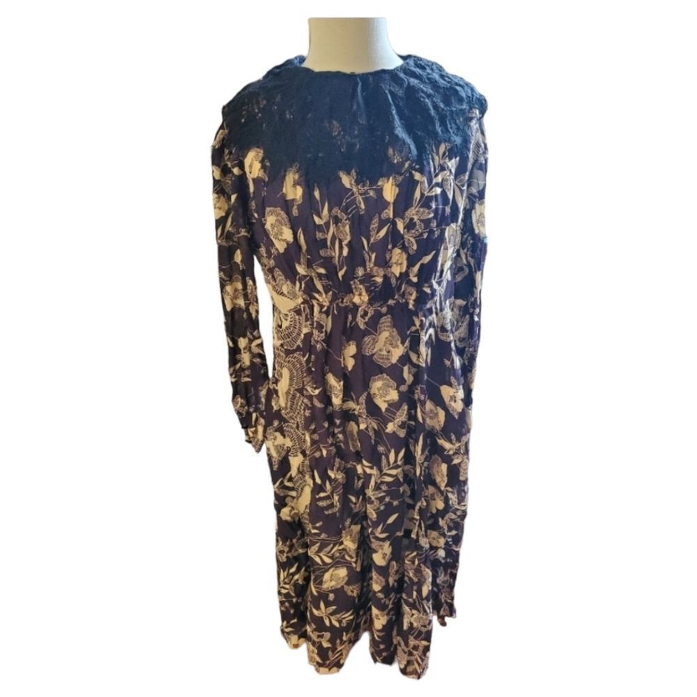 Zara Blue & White Dress with Black Lace Collar